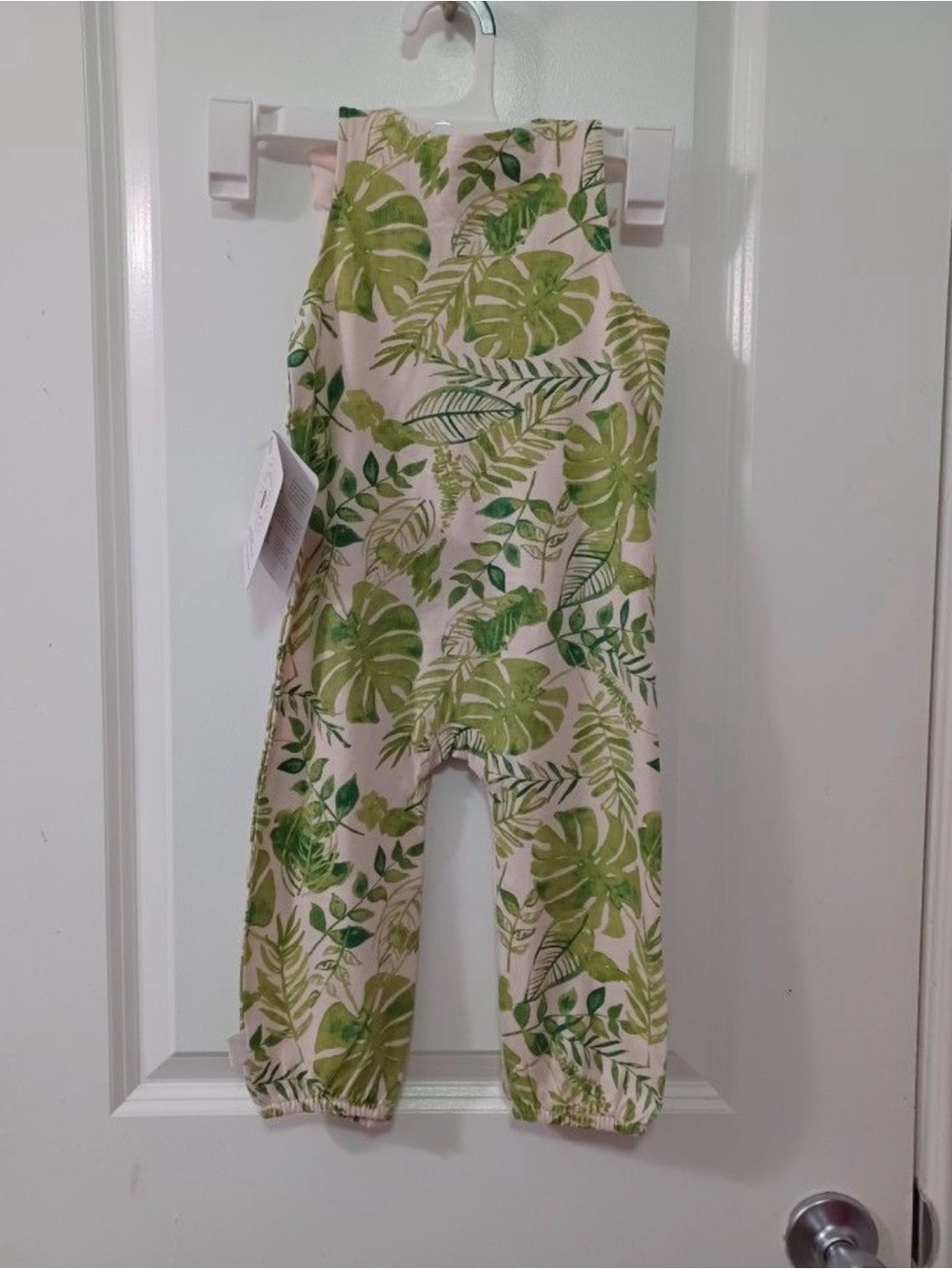 12Months New Burt's Bees Baby Beige Romper with Green Leaf Print